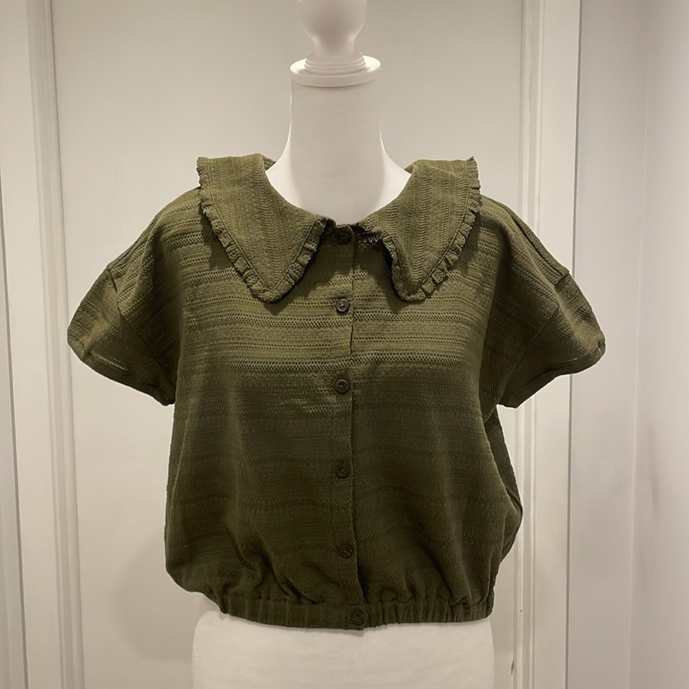 NWOT Madewell Ruffle Collared Crop Top